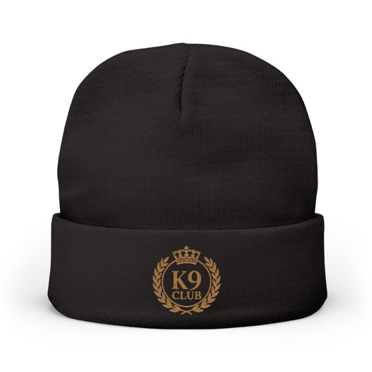 Black Knit Beanie K9 Club Emblem Crest in Gold