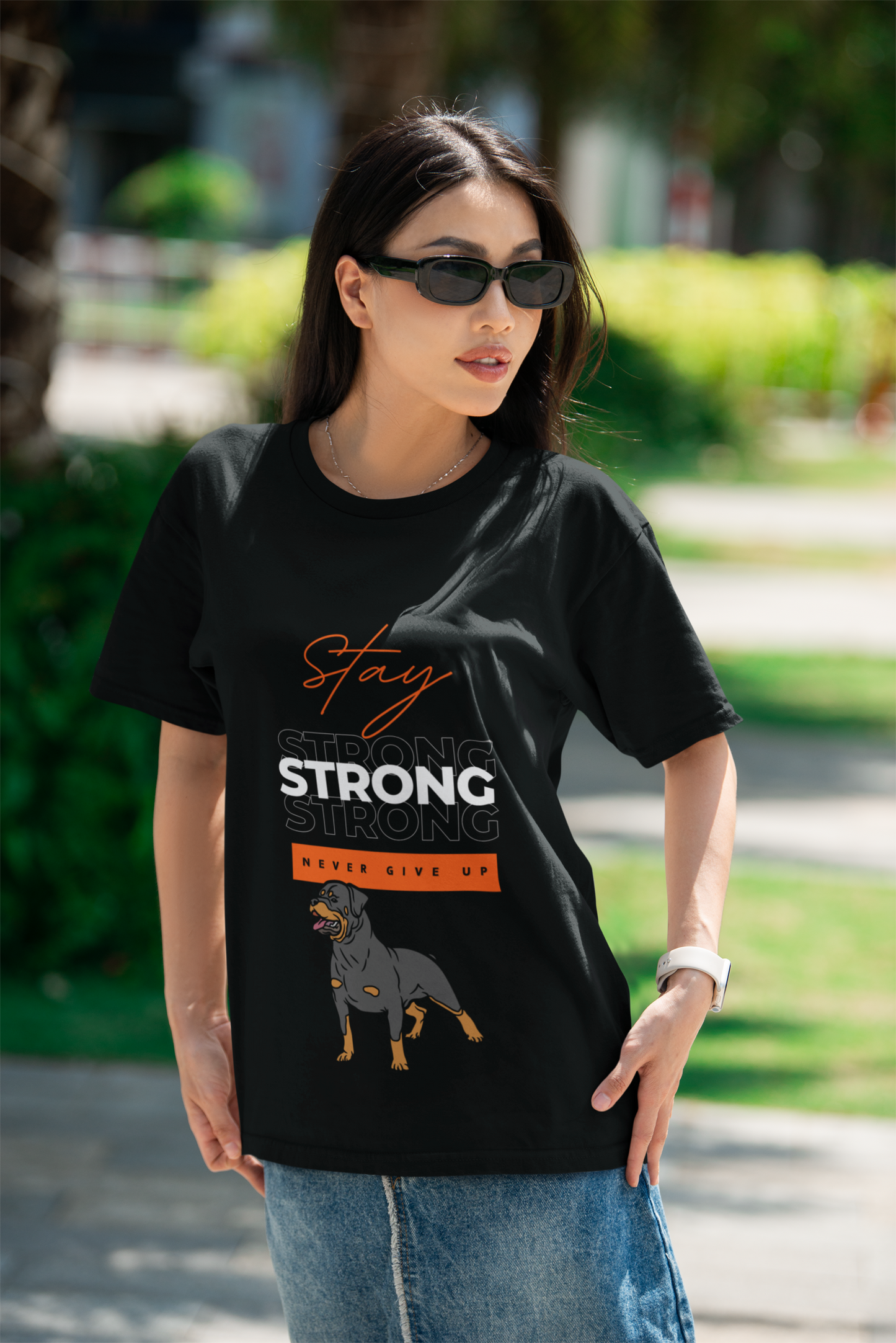 "Stay Strong...Don't Give Up" Rottweiler Lover  Unisex Oversized Boxy Tee