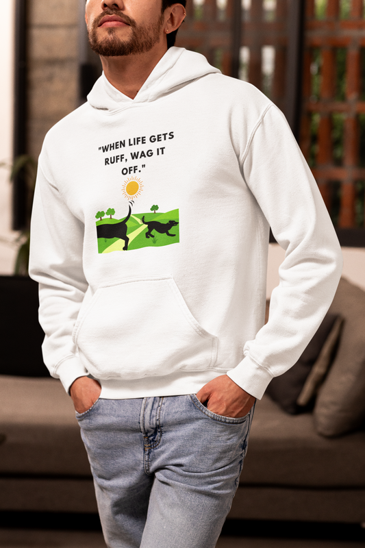 "When life gets ruff, wag it off."  Inspirational Dog Lover Sweatshirt Unisex Heavy Blend™ Hooded Sweatshirt