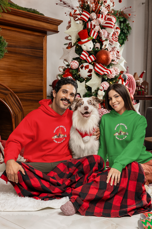 "Season Greetings From All Of US"  Dog Lover Hoodie Unisex Heavy Blend™ Hooded Sweatshirt